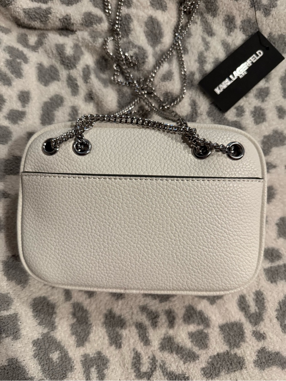 Karl Lagerfeld Faux Pebbled White Leather Embellished Shoulder Crossbody Bag NWT - Picture 3 of 11